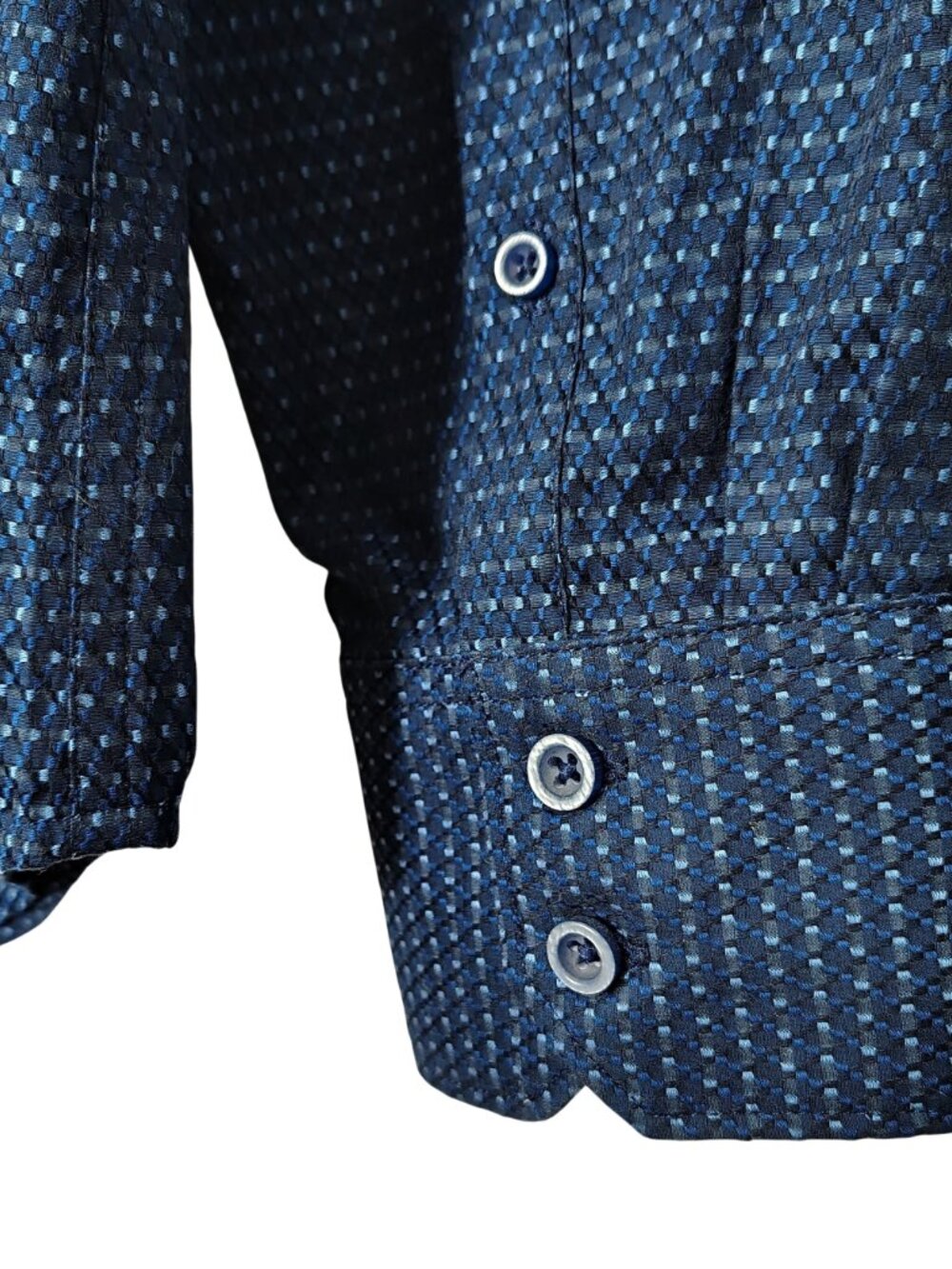 Robert Graham Mens Button Up Shirt Navy Blue Geometric Print Flip Cuffs Size XL - Picture 5 of 11
